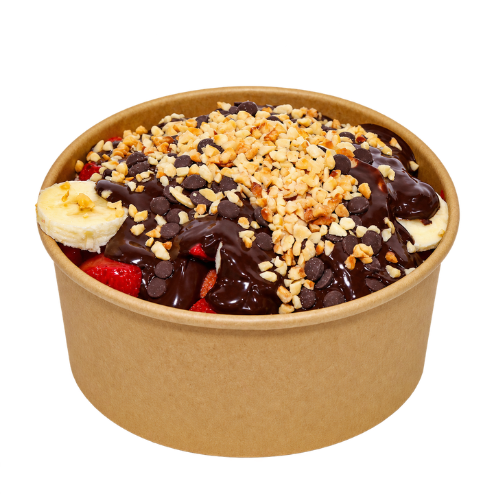 Bitter pancake bowl; bitter çikolata, muz, çilek ve fındık parçalarıyla