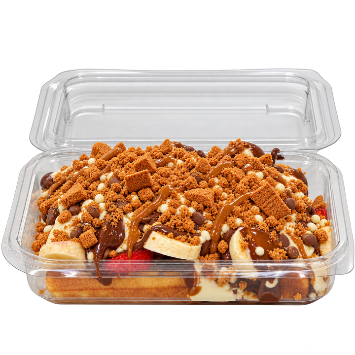Lotus Brüksel waffle; karamelize bisküvi kırıntıları, karamel, çikolata ve meyvelerle